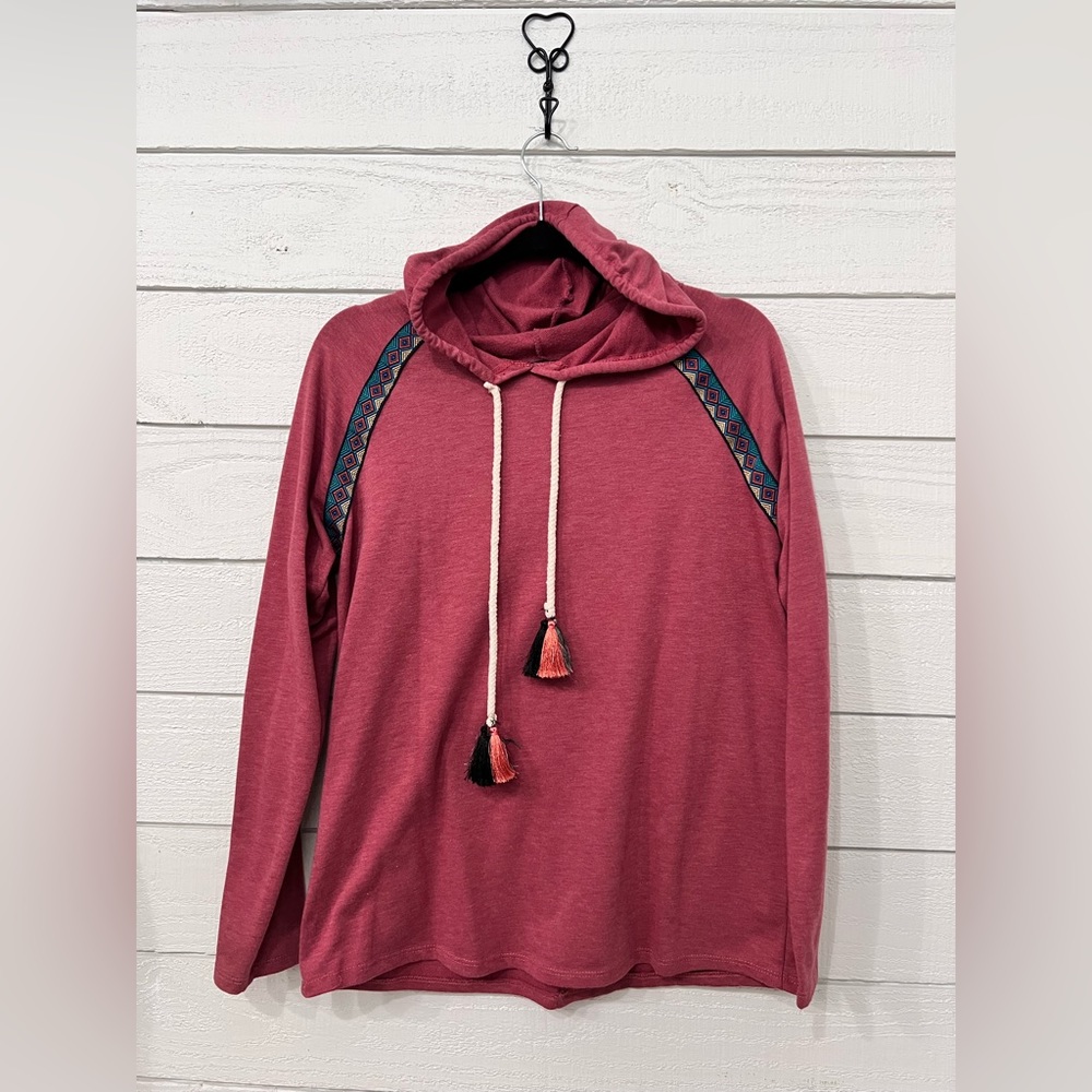 Hooded long sleeve shirt.